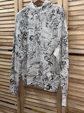 Athleta Balance White Black Floral Sketch Hoodie S Like New
